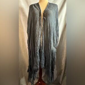 Free People Slate Blue Viscose Distressed Grunge Open Duster Kimono Ruff…